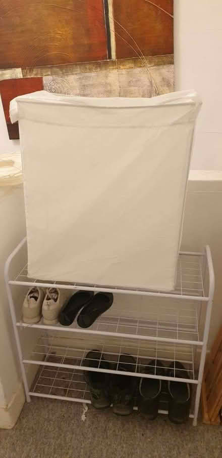 Photo of free Laundry bin (white, steel rods stillage, velcro on the lid) (Manor Park S2) #1