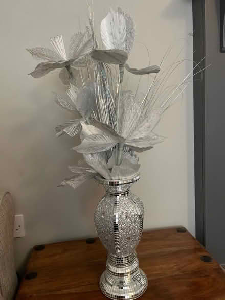 Photo of free Silver tall vase with fake flowers (Southport PR8) #1