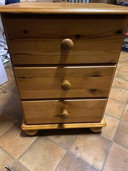 Photo of free Pine bedside cabinet with 3 drawers (Millfields CW5) #1