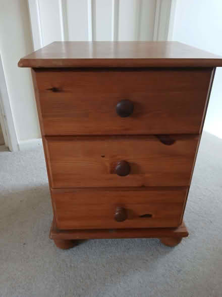 Photo of free Bedside cabinet, small, wooden, 3 draw (Malvern Wells WR14) #2