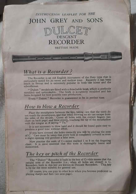 Photo of free Instructions, Descant Recorder (Newtown, Exeter) #1