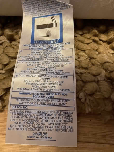 Photo of free Cot bed mattress 140 x 70 (Churchgate EN8) #2