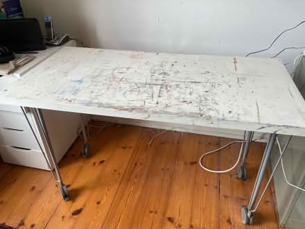 Photo of free IKEA white table, paint spattered (Stockbridge EH3) #1