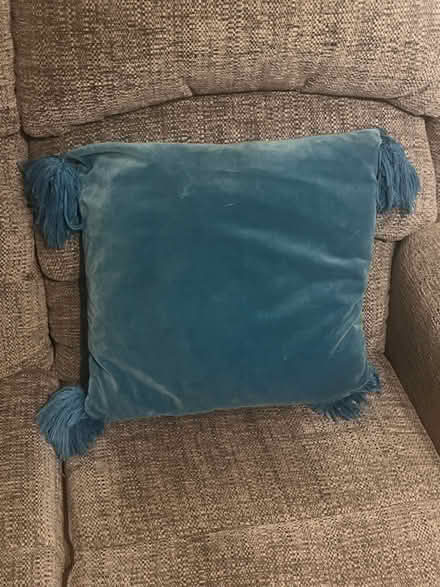 Photo of free Blue velvet cushion (Cramlington NE23) #1