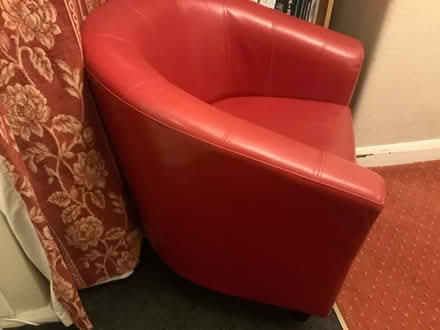 Photo of free Red leather bucket chair (Epsom KT19) #2