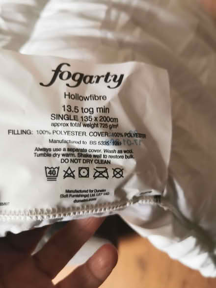 Photo of free Fogarty Single Duvet 13.5 tog (Saltaire BD18) #3
