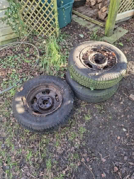 Photo of free 3 Wheels with tyres. 14" rims (Stroud top of town) #1