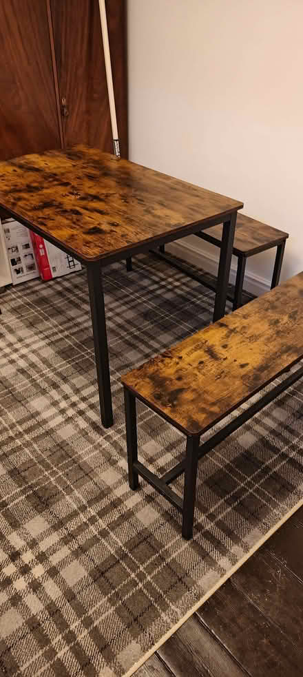 Photo of free Table (110x70cm) with two matching benches (97x30cm) (St Albans AL1) #2