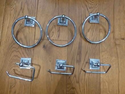 Photo of free 3 used pairs of chrome toilet roll and towel holders (Chiswell Green AL2) #2
