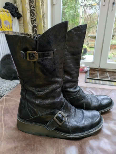 Photo of free Fly black patent leather boots size 40 (Halton LA2) #2