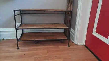 Photo of free Shoe rack - wooden slatted, three shelves (Bramley LS13) #1