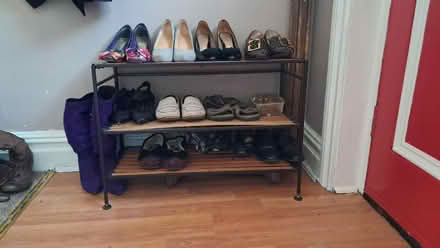Photo of free Shoe rack - wooden slatted, three shelves (Bramley LS13) #2