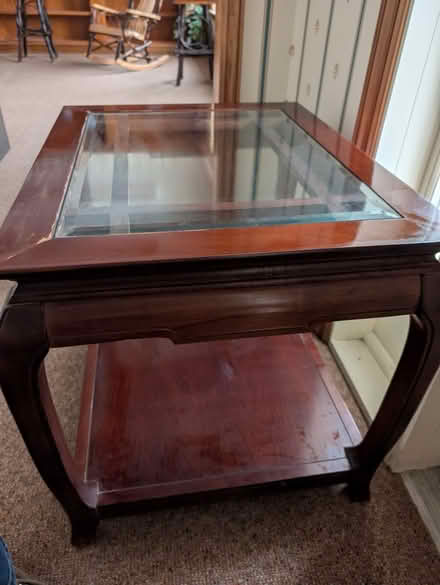 Photo of free Two glass top wooden side tables (Queensbury) #2