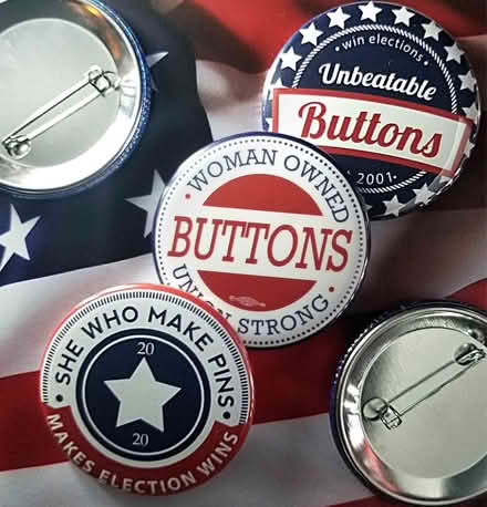 Photo of Metal pin-back slogan buttons (West Berkeley) #1