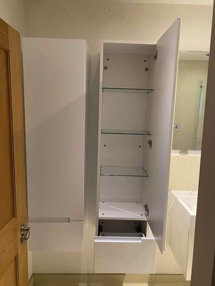 Photo of free White gloss bathroom cupboards (TW16) #2