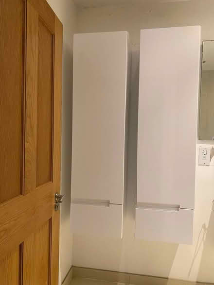 Photo of free White gloss bathroom cupboards (TW16) #1