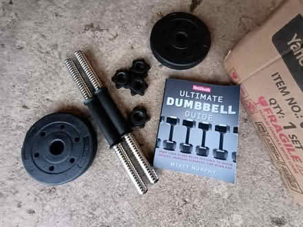Photo of free Dumbells various weights and book (OX14) #1
