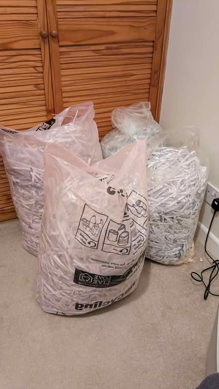 Photo of free Four Bin Bags of Shredded Paper (Fords Farm RG31) #1