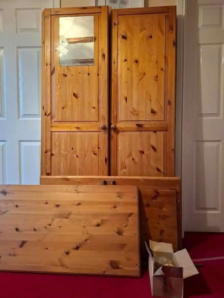 Photo of free Good condition pine flat pack double wardrobe. (Rhayader LD6) #1