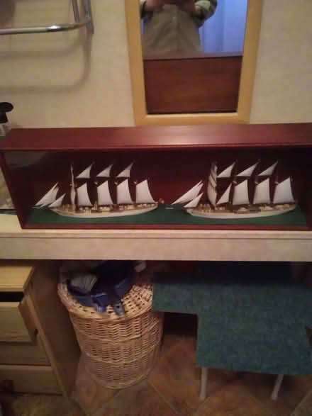 Photo of free Wood cabinet with glass front with ships. (Morecambe LA4) #1
