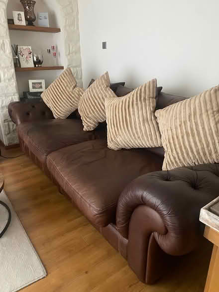 Photo of free Large leather sofa, large poufee (Havant PO9) #1