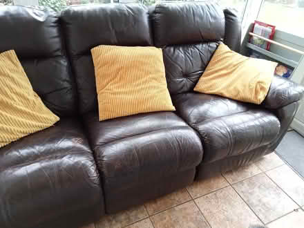 Photo of free 3 seater brown leather recliner (Lower Broadheath WR2) #2