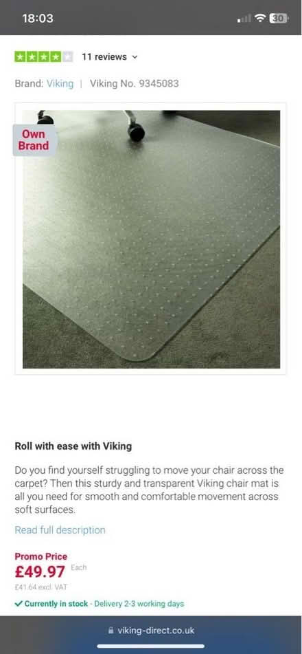 Photo of free Chair mat - transparent polymer for carpet (Ruislip HA4) #1