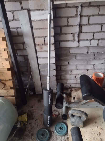 Photo of free Barbell, weights and foam collar (Barnhill DD5) #1