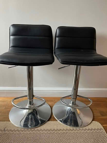 Photo of free 2 x black adjustable height bar stools (Cemetery Hill MK41) #1