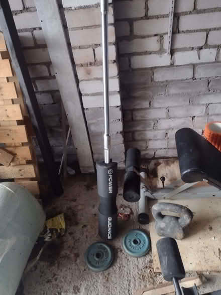 Photo of free Barbell, weights and foam collar (Barnhill DD5) #3