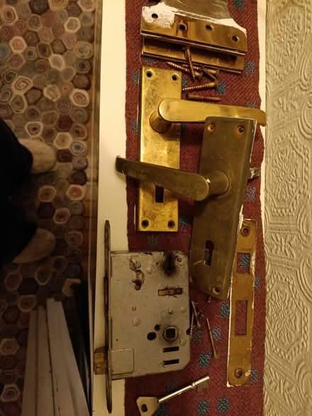 Photo of free Brass door lock, handles + key (East Finchley, N2) #1