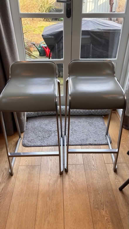 Photo of free 2 x Brushed Steel bar stools - grey (North Kingston KT2) #1