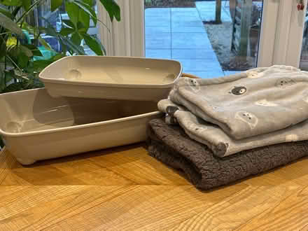 Photo of free Cat food, 2 cat litter trays and 3 fleece cat blankets (Woodford SK7) #1