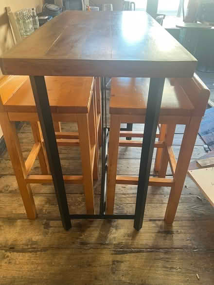 Photo of free High bar table with 4 stools - wood (St John's Hill London SW11 1) #1