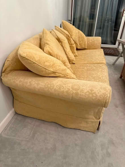 Photo of free Large yellow sofa with 5 cushions. (Great Shelford CB22) #2