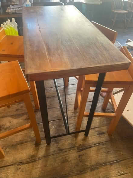 Photo of free High bar table with 4 stools - wood (St John's Hill London SW11 1) #4
