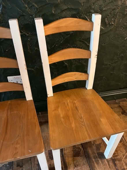 Photo of free 4 wood and painted kitchen chairs (St John's Hill London SW11 1) #1