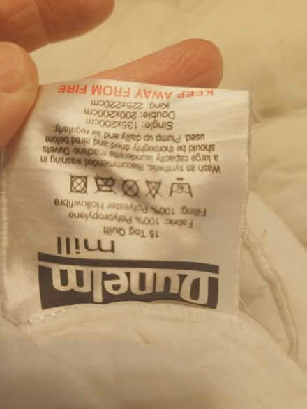 Photo of free King-size 15 tog Dunelm duvet clean barely ever used (Castle MK40) #1