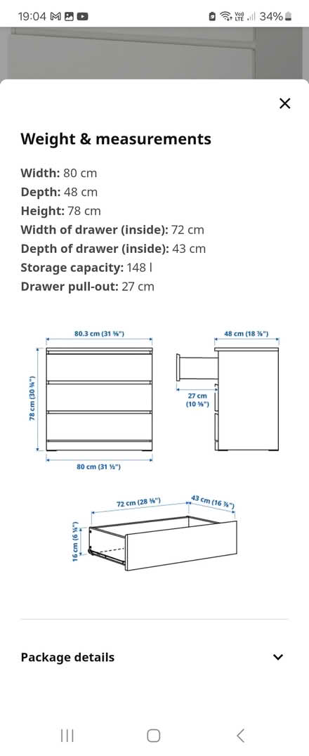 Photo of free Malm 3 drawer chest of drawers (SE26) #1