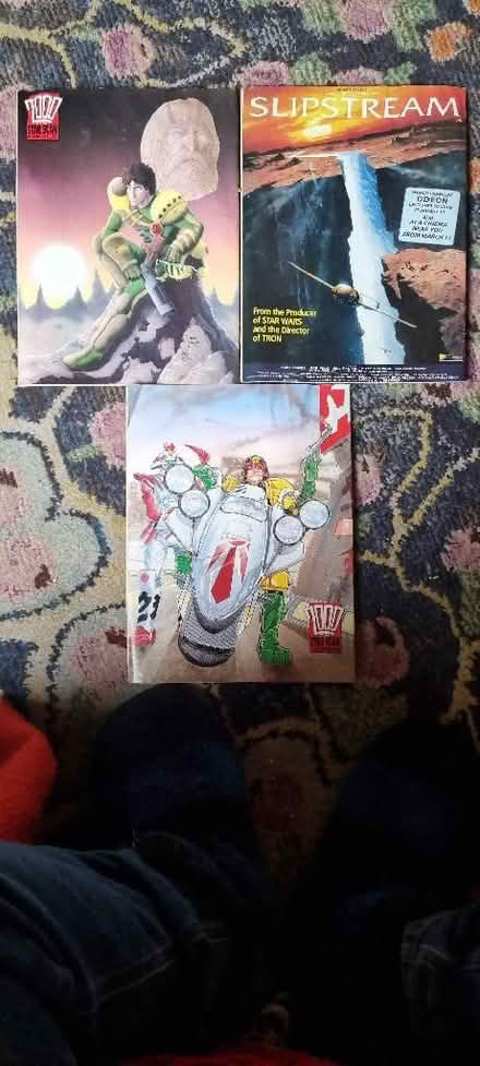 Photo of free 3 x editions of vintage 2000 AD comic featuring Judge Dredd (Great Northern Road DE1) #2