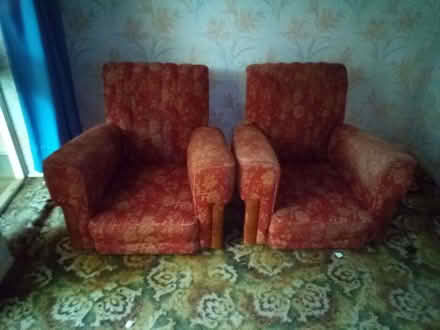 Photo of free Two Mid-Century Red flower pattern Arm chairs (Hoddesdon EN11) #1