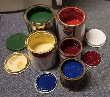 Photo of free 5 x part-tins of gloss paint - various colours/brands (Primrose LA1) #1