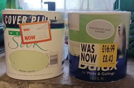 Photo of free 2 x part-used 2.5L tins of Light Green Silk Emulsion Paint (Primrose LA1) #1