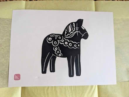 Photo of free Small Swedish dala horse linoprint (Saltney Ferry CH4) #1