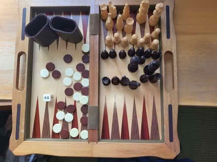 Photo of free Backgammon & Chess Set in wooden box (that's also the boards (Cheltenham GL53) #1