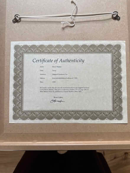 Photo of free Matisse original Lino cut (Pimlico, SW1) #2