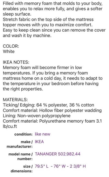 Photo of free IKEA Mattress Topper - unused (UWS) #2