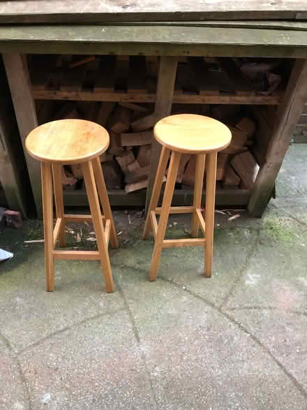 Photo of free Two kitchen stools - lacquered pine (Greystones S11) #1