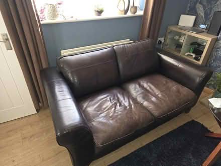 Photo of free Real leather sofa chair and poof (Sunnyhill DE23) #1