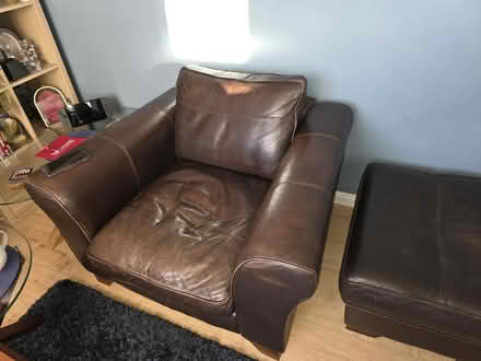 Photo of free Real leather sofa chair and poof (Sunnyhill DE23) #2